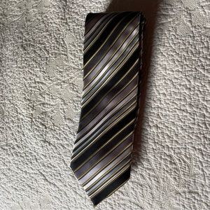 Alexander Julian Colours Men’s Striped Black, Gray, White, Gold Striped Necktie